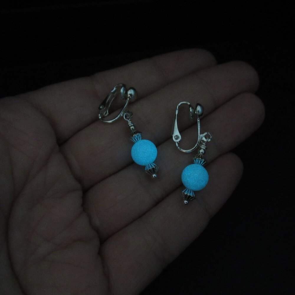 Glow in the dark bead clip on earrings